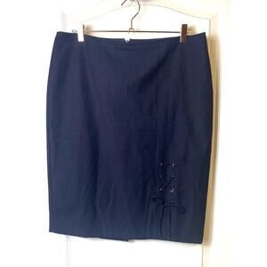 Talbots Women's Dark Blue Pencil Skirt Side Lace Up Accent Size 10